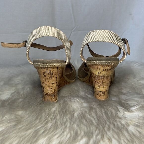 Sole Society Lucy Taupe Suede Cork Wedge Slingbacks Sz 7 - Picture 3 of 6